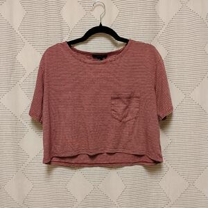 Forever 21 Striped Red Cranberry Women's Crop Top With Pocket Size Medium